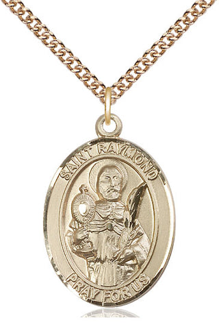 14kt Gold Saint Raymond Nonnatus Medal Engraved Catholic Saint Jewelry