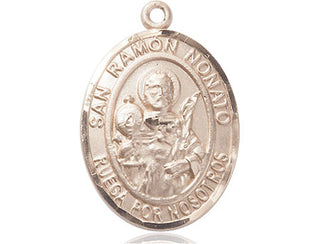 14kt Gold San Ramon Nonato Medal Engraved Catholic Saint Jewelry