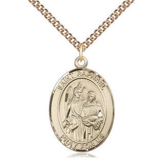 14kt Gold Saint Raphael the Archangel Medal Engraved Catholic Saint Jewelry