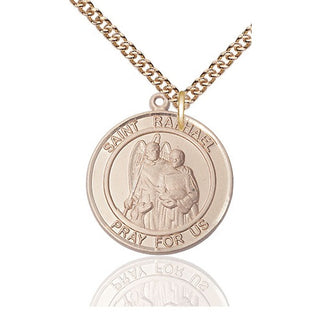 14kt Gold Saint Raphael the Archangel Medal Engraved Catholic Saint Jewelry