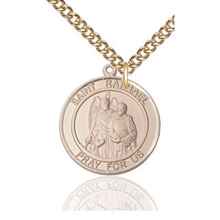 14kt Gold Saint Raphael the Archangel Medal Engraved Catholic Saint Jewelry