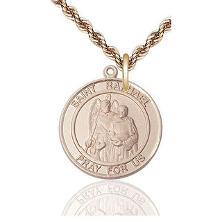 14kt Gold Saint Raphael the Archangel Medal Engraved Catholic Saint Jewelry