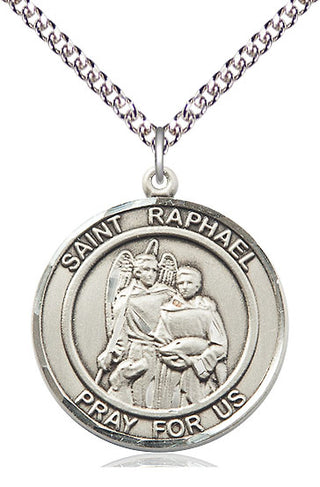 Sterling Silver Saint Raphael the Archangel Medal Catholic Jewelry Engraved Catholic Saint Jewelry