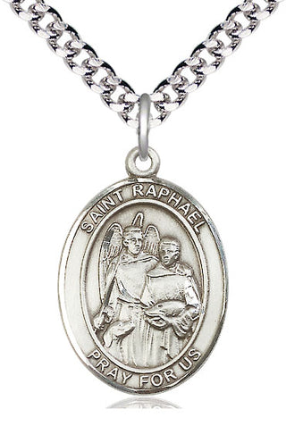 Sterling Silver Saint Raphael the Archangel Medal Catholic Jewelry Engraved Catholic Saint Jewelry
