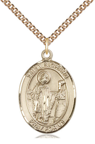 14kt Gold Saint Richard Medal Engraved Catholic Saint Jewelry