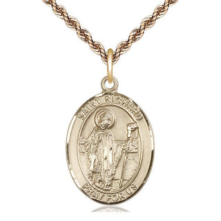 14kt Gold Saint Richard Medal Engraved Catholic Saint Jewelry