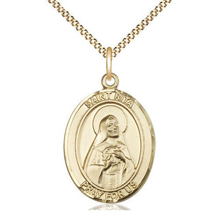 14kt Gold Filled Saint Rita of Cascia Medal Catholic Jewelry Engraved Catholic Saint Jewelry