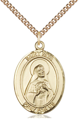 14kt Gold Filled Saint Rita of Cascia Medal Catholic Jewelry Engraved Catholic Saint Jewelry