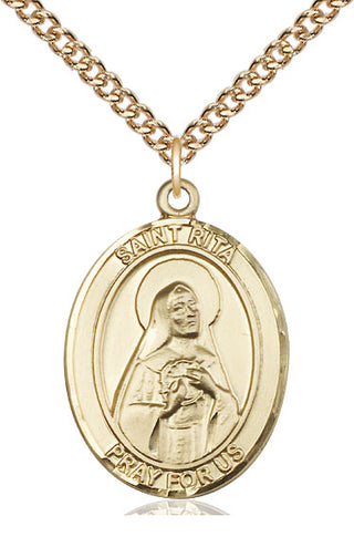 14kt Gold Filled Saint Rita of Cascia Medal Catholic Jewelry Engraved Catholic Saint Jewelry