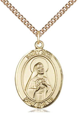 14kt Gold Saint Rita of Cascia Medal Engraved Catholic Saint Jewelry