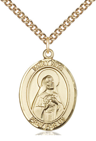 14kt Gold Saint Rita of Cascia Medal Engraved Catholic Saint Jewelry