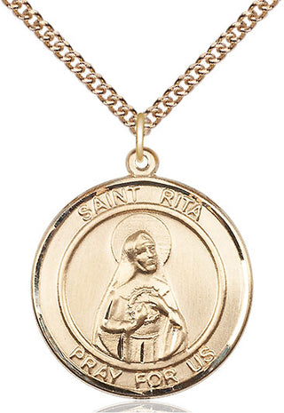 14kt Gold Filled Saint Rita of Cascia Medal Catholic Jewelry Engraved Catholic Saint Jewelry