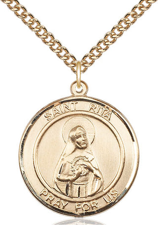 14kt Gold Filled Saint Rita of Cascia Medal Catholic Jewelry Engraved Catholic Saint Jewelry
