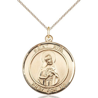 14kt Gold Saint Rita of Cascia Medal Engraved Catholic Saint Jewelry