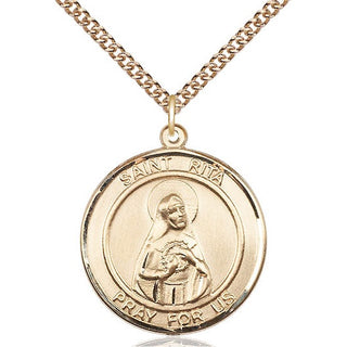 14kt Gold Saint Rita of Cascia Medal Engraved Catholic Saint Jewelry