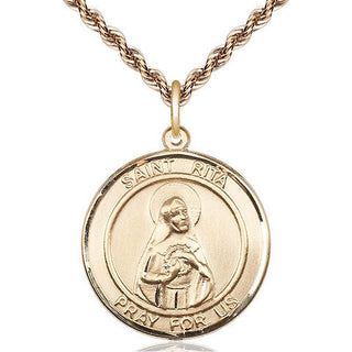 14kt Gold Saint Rita of Cascia Medal Engraved Catholic Saint Jewelry