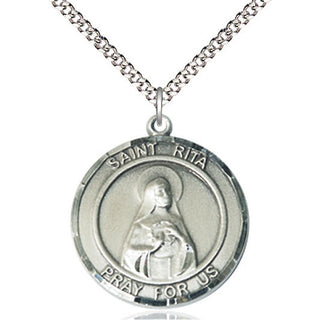 Pewter Saint Rita of Cascia Medal Catholic Jewelry Engraved Catholic Saint Jewelry