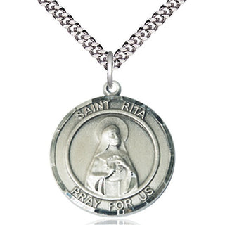 Pewter Saint Rita of Cascia Medal Catholic Jewelry Engraved Catholic Saint Jewelry