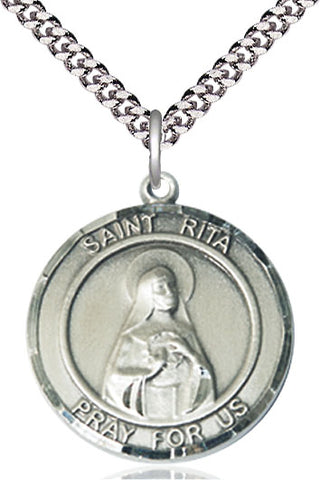 Sterling Silver Saint Rita of Cascia Medal Catholic Jewelry Engraved Catholic Saint Jewelry