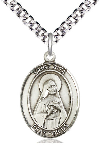 Sterling Silver Saint Rita of Cascia Medal Catholic Jewelry Engraved Catholic Saint Jewelry