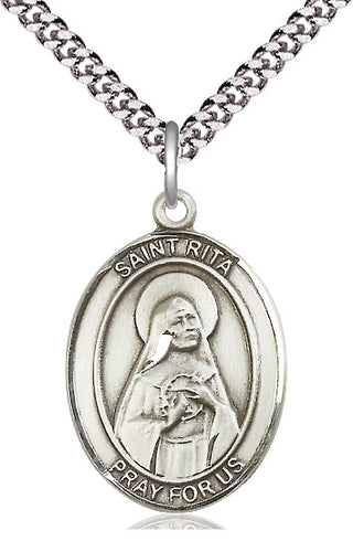 Sterling Silver Saint Rita of Cascia Medal Catholic Jewelry Engraved Catholic Saint Jewelry
