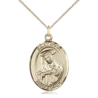 14kt Gold Saint Rose of Lima Medal Engraved Catholic Saint Jewelry