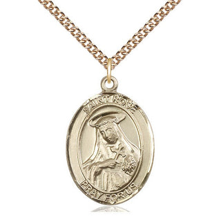 14kt Gold Saint Rose of Lima Medal Engraved Catholic Saint Jewelry