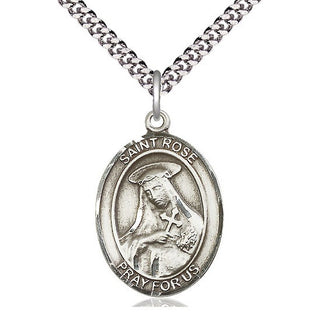Sterling Silver Saint Rose of Lima Medal Catholic Jewelry Engraved Catholic Saint Jewelry