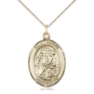 14kt Gold Saint Sarah Medal Engraved Catholic Saint Jewelry