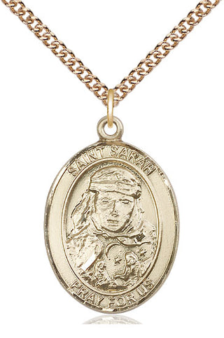14kt Gold Saint Sarah Medal Engraved Catholic Saint Jewelry