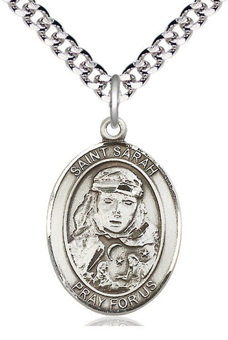 Sterling Silver Saint Sarah Medal Catholic Jewelry Engraved Catholic Saint Jewelry