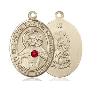 14kt Gold Scapular - Ruby Stone Medal with a 3mm Ruby Swarovski stone