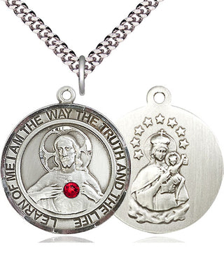 Sterling Silver Scapular - Ruby Stone Pendant with 3mm Ruby Swarovski Necklace
