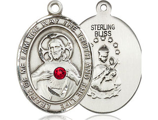 Sterling Silver Scapular - Ruby Stone Pendant with 3mm Ruby Swarovski Necklace