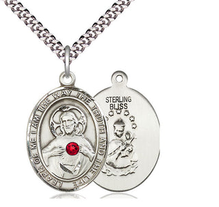 Sterling Silver Scapular - Ruby Stone Pendant with 3mm Ruby Swarovski Necklace