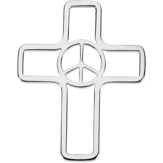 Sterling Silver 36.75x29.25 mm Peace Sign Cross Pendant