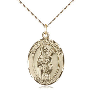 14kt Gold Filled Saint Scholastica Medal Catholic Jewelry Engraved Catholic Saint Jewelry