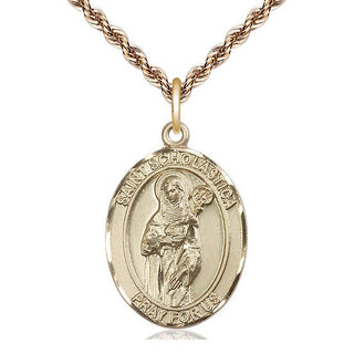 14kt Gold Saint Scholastica Medal Engraved Catholic Saint Jewelry