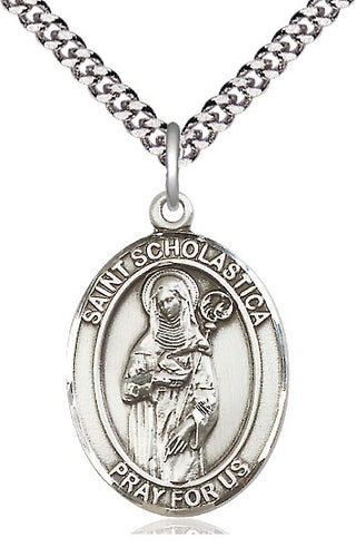 Sterling Silver Saint Scholastica Medal Catholic Jewelry Engraved Catholic Saint Jewelry