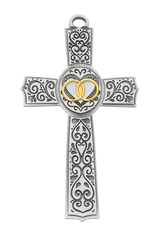 6-inch Pewter Filigree Wedding Cross Boxed