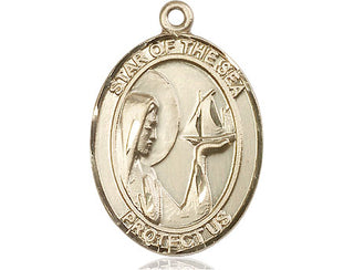 14kt Gold Filled Our Lady Star of the Sea Medal Engraved Catholic Saint Jewelry