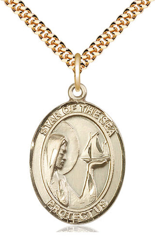 14kt Gold Filled Our Lady Star of the Sea Medal Catholic Jewelry Engraved Catholic Saint Jewelry