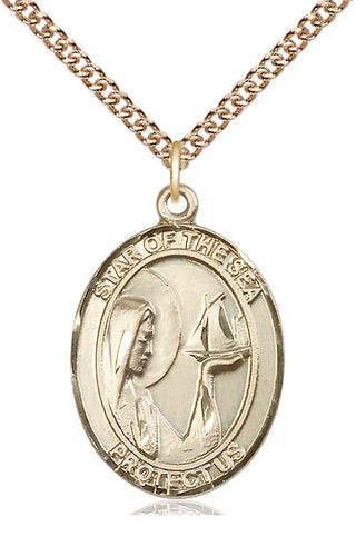 14kt Gold Filled Our Lady Star of the Sea Medal Catholic Jewelry Engraved Catholic Saint Jewelry
