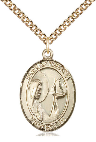 14kt Gold Filled Our Lady Star of the Sea Medal Catholic Jewelry Engraved Catholic Saint Jewelry
