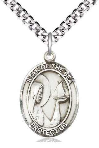Pewter Our Lady Star of the Sea Medal Catholic Jewelry Engraved Catholic Saint Jewelry