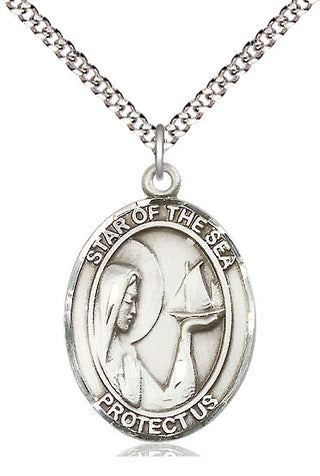 Pewter Our Lady Star of the Sea Medal Catholic Jewelry Engraved Catholic Saint Jewelry