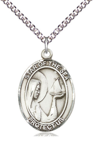 Sterling Silver Our Lady Star of the Sea Medal Catholic Jewelry Engraved Catholic Saint Jewelry