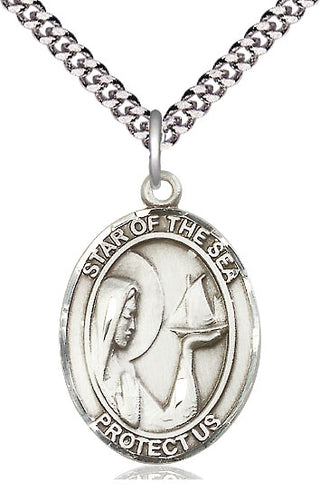 Sterling Silver Our Lady Star of the Sea Medal Catholic Jewelry Engraved Catholic Saint Jewelry