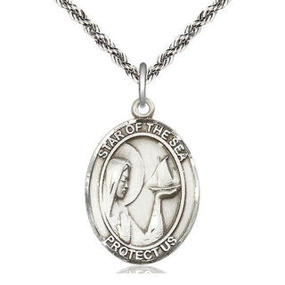 Sterling Silver Our Lady Star of the Sea Medal Catholic Jewelry Engraved Catholic Saint Jewelry