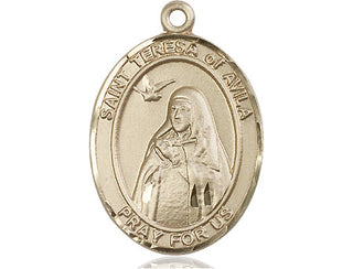 14kt Gold Saint Teresa of Avila Medal Engraved Catholic Saint Jewelry